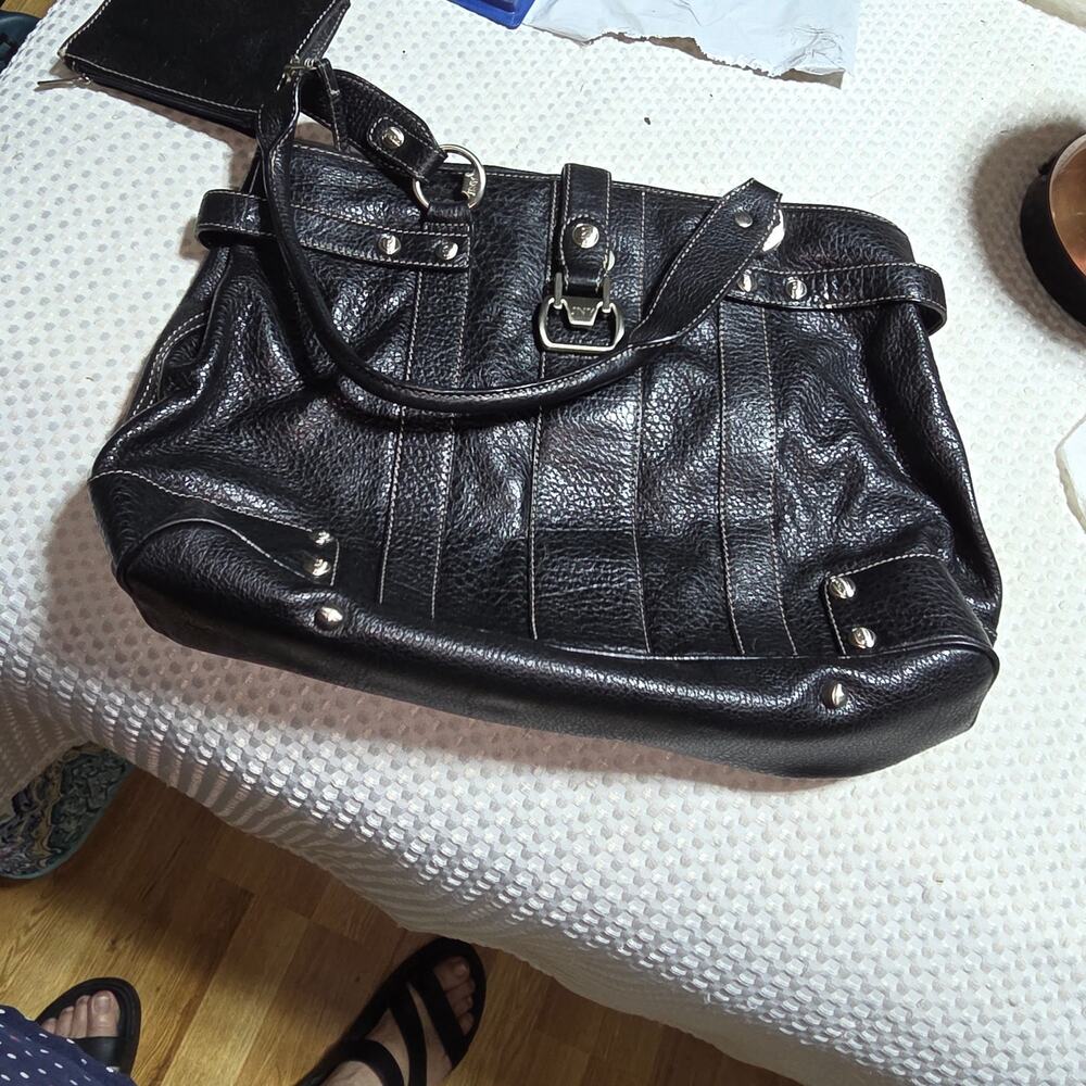 JONES NEW YORK XL GENUINE BLACK LEATHER SATCHEL BAG